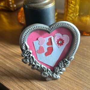 Vintage Framed Valentines Card in a Heart-Shaped Pewter Easel-Back Frame